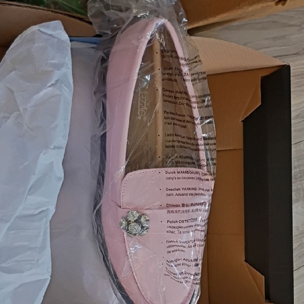 Shoe Dazzle Pink Loafers with Crystal Detail